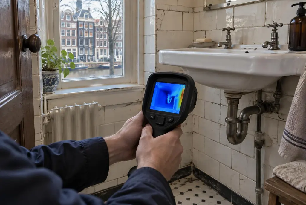 Lekdetectie Noordwijk – badkamer met oude leidingen achter de tegels