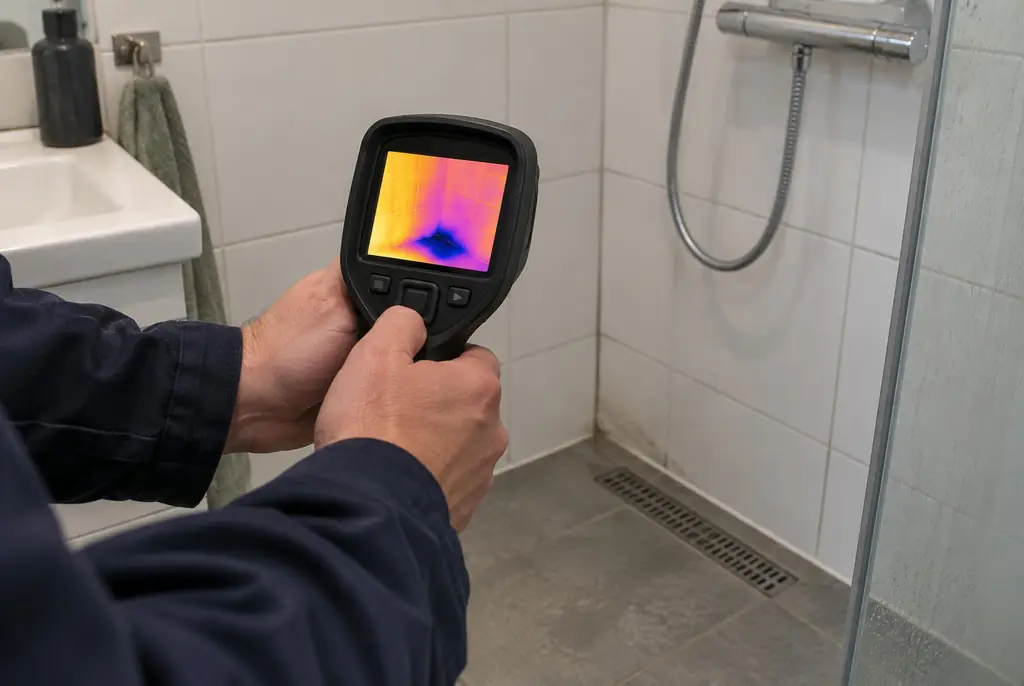 Lekdetectie Noordwijk – lekdetectiespecialist met warmtebeeldcamera in een badkamer